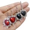 Gothic Romantic Handicrafts Silver Color-edged Red Black Sacred Heart Dangle Earrings Necklace for Women Halloween Party Jewelry