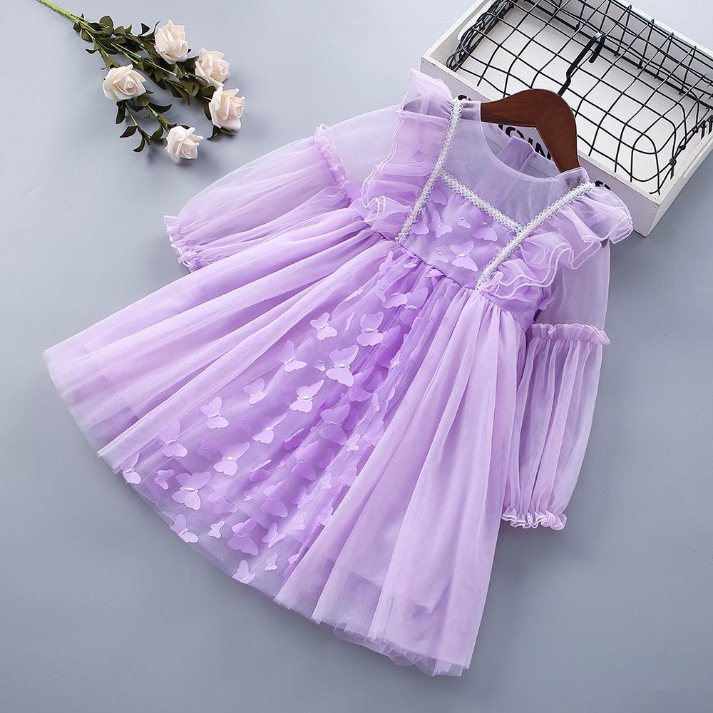 Koreanischer Stil Mädchen Netz-Prinzessinnenkleid mit Schmetterlingsdesign – Frühling/Herbst Mode