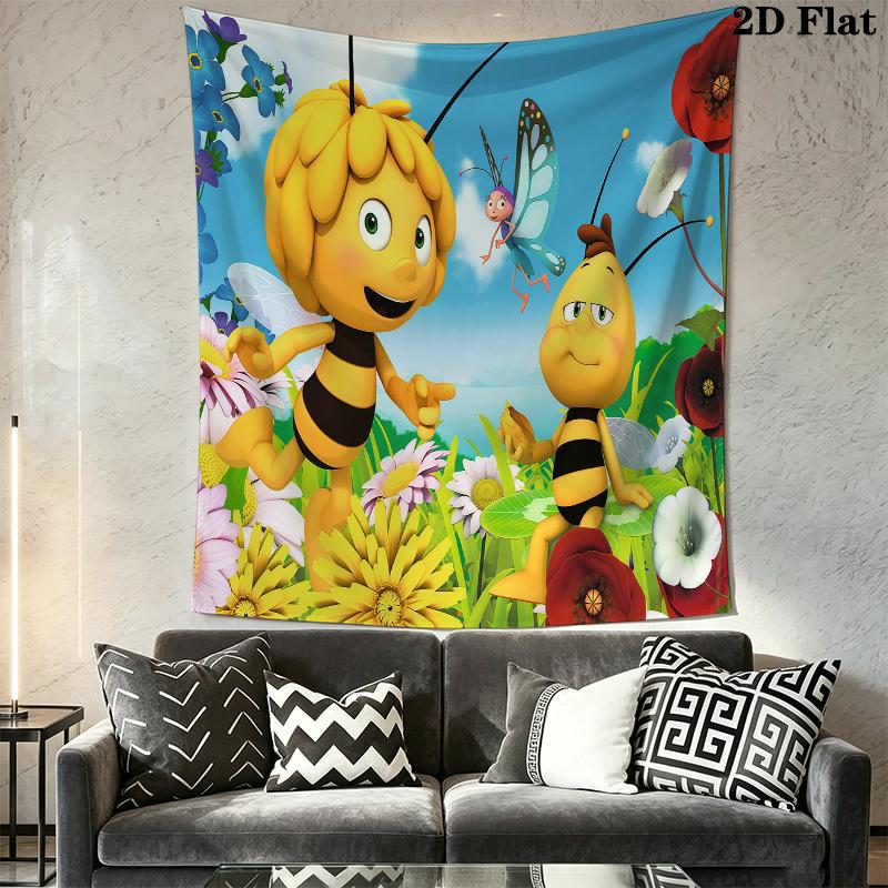 Bees and Maya Wall Tapestry Aesthetic Wall Hanging Printed Fabric Blanket Decorative Tapestries for Bedroom Living Room Home Decor