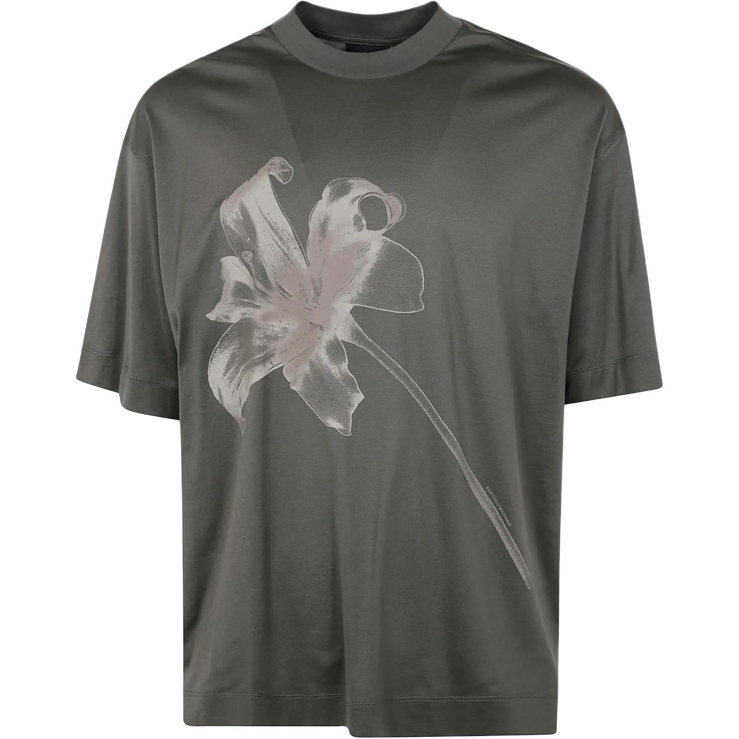 

Emporio Armani Lily Print Round Neck Short Sleeve T-Shirt Men Tops Gray EM001460-AF10017-U8142 L