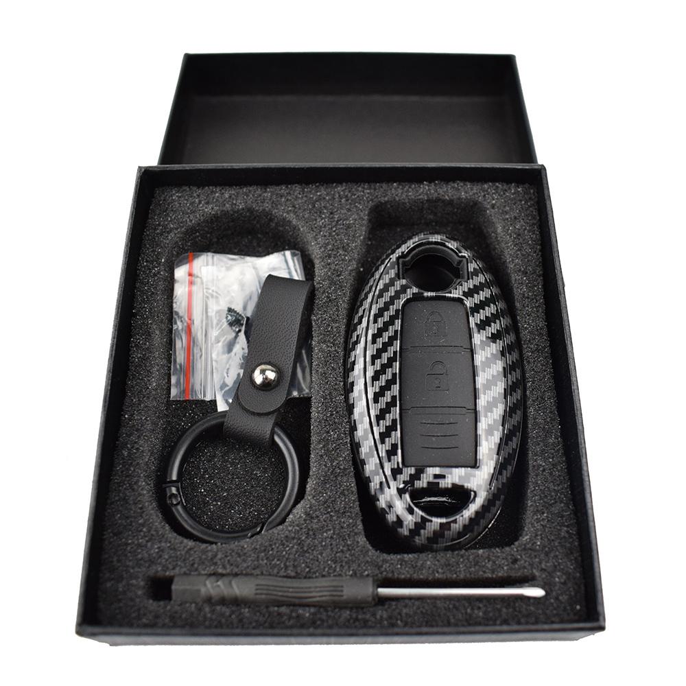 Karbon Fiber Anahtar Kabuk Kapak Uzaktan Anahtarlık Fob Durumda Anahtarlık Anahtarlık Nissan Qashqai Pulsar Mart 370Z NV200 Yaprak Küp