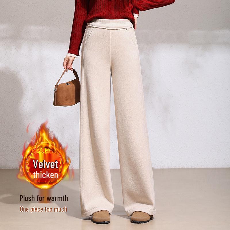 

Stylish Wool Wide-Leg Fleece-Lined Pants for Women: Autumn/Winter High-Waisted Straight-Leg Design for Middle-Aged Mothers 2XL [135-150 lbs] кремовый/белый