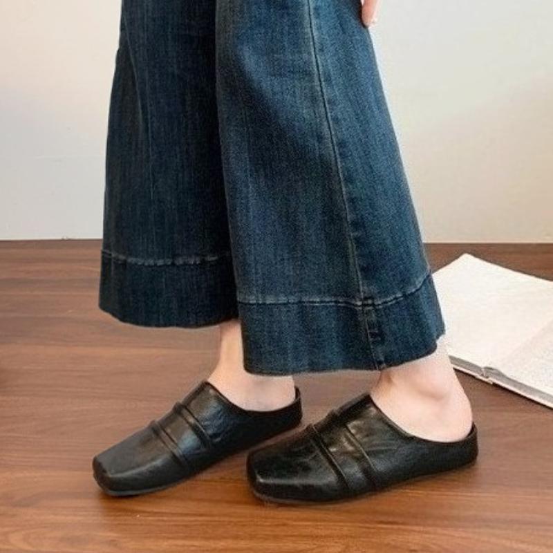 Fashion Women Flats Slippers Square Toe Mules Shoes Fashion New Sandals Elegant 2025 Summer Slingback Sneakers Woman Flip Flops Slides