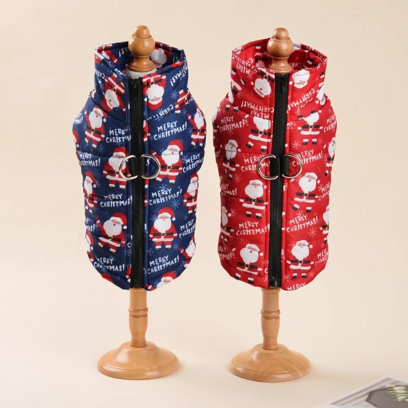Winter Dog Clothes Christmas New Year Jacket For Small Dogs Vest Cats Coat Costume Santa Claus Print Party Outfit Pet Supplies