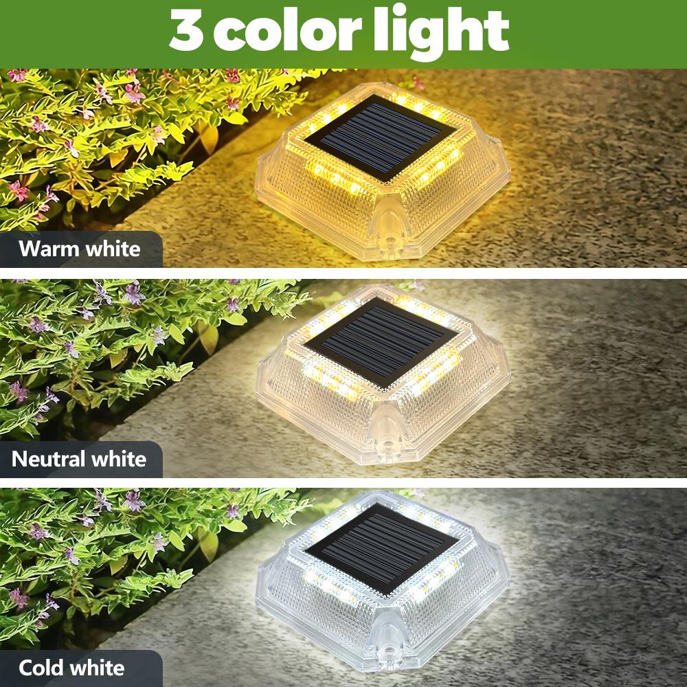 Solar Driveway Lights Outdoor 3 Mode LED Deck Light IP65 Waterproof Wall Light For Ground Walkway Pathway Lighting