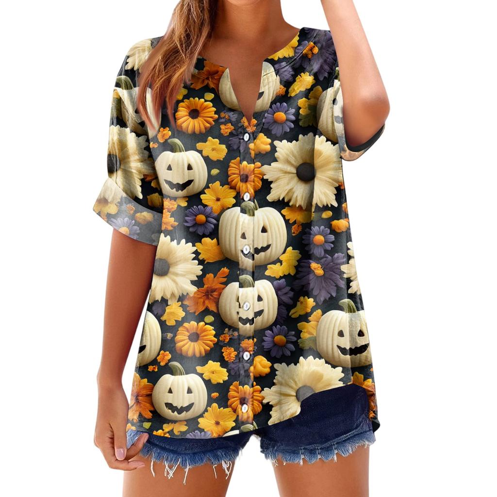 Women's Fashionable, Casual, Comfortable, Loose-Fitting Halloween Print Top