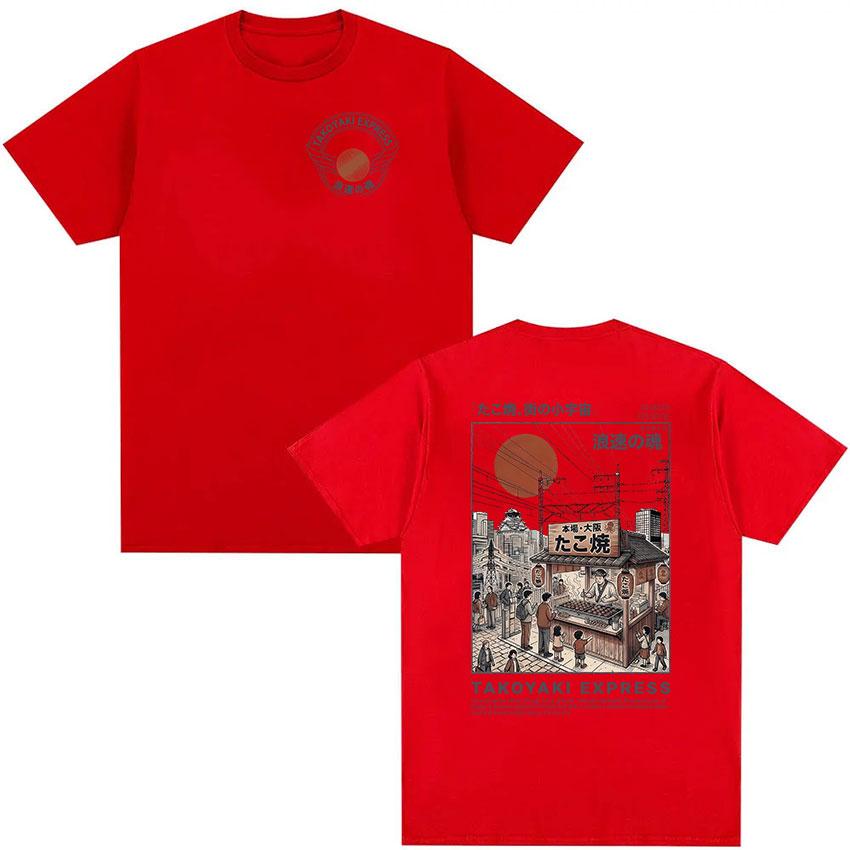 

Takoyaki Express Osaka Dotonbori Logo Graphic T Shirts Retro Japanese Ukiyoe Street Print Short Sleeve Unisex Women Cotton Tshirt S