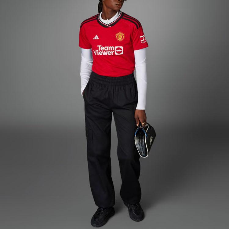 Adidas X Manchester United Second Away 2023/24 Home Jersey Letter Stripe Printed Short Sleeve Football Shirt Women Jersey Red IP1735