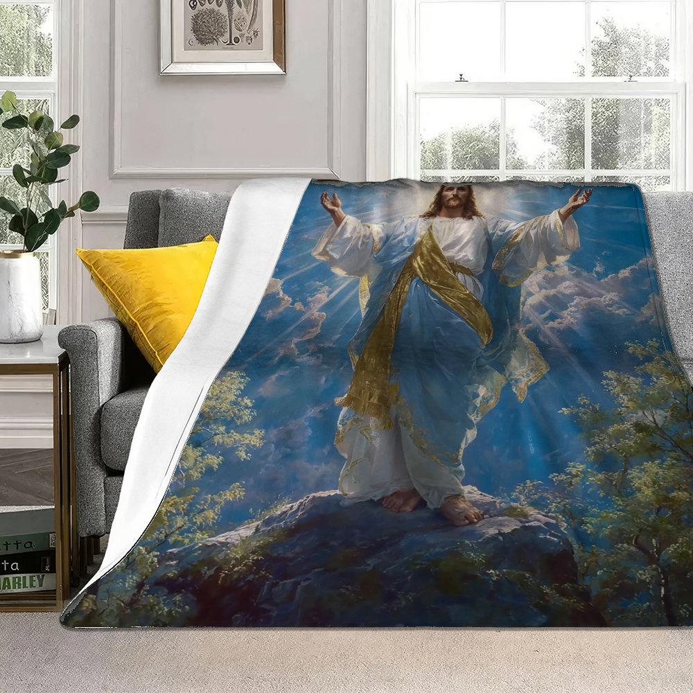 Religiöses Thema Bild von Jesus Flanell bedruckte Decke geeignet für alle Jahreszeiten geeignet für Wohnzimmer Büro Sofa und Reisen