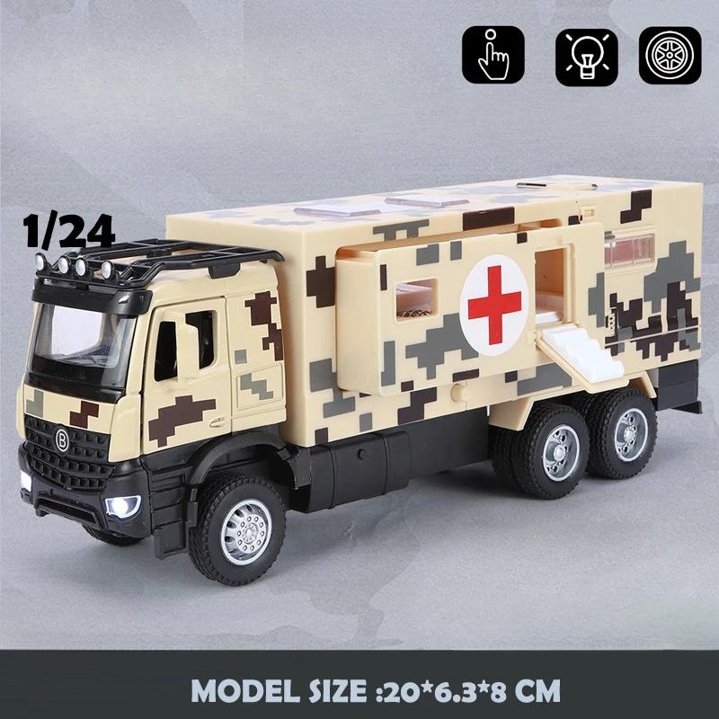 1/32 Injection Molding Military Multifunctional Vehicle Medical Sound and Light Mainan Pullback Car Boy Gift
