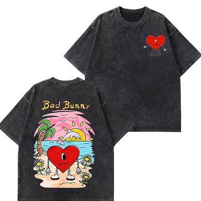 Rapper Bad Bunny Tour 2026 Graphics Vintage Washed Tees Men's Women Harajuku T Shirts Short-sleeved 100% Cotton Hip-hop T-shirts