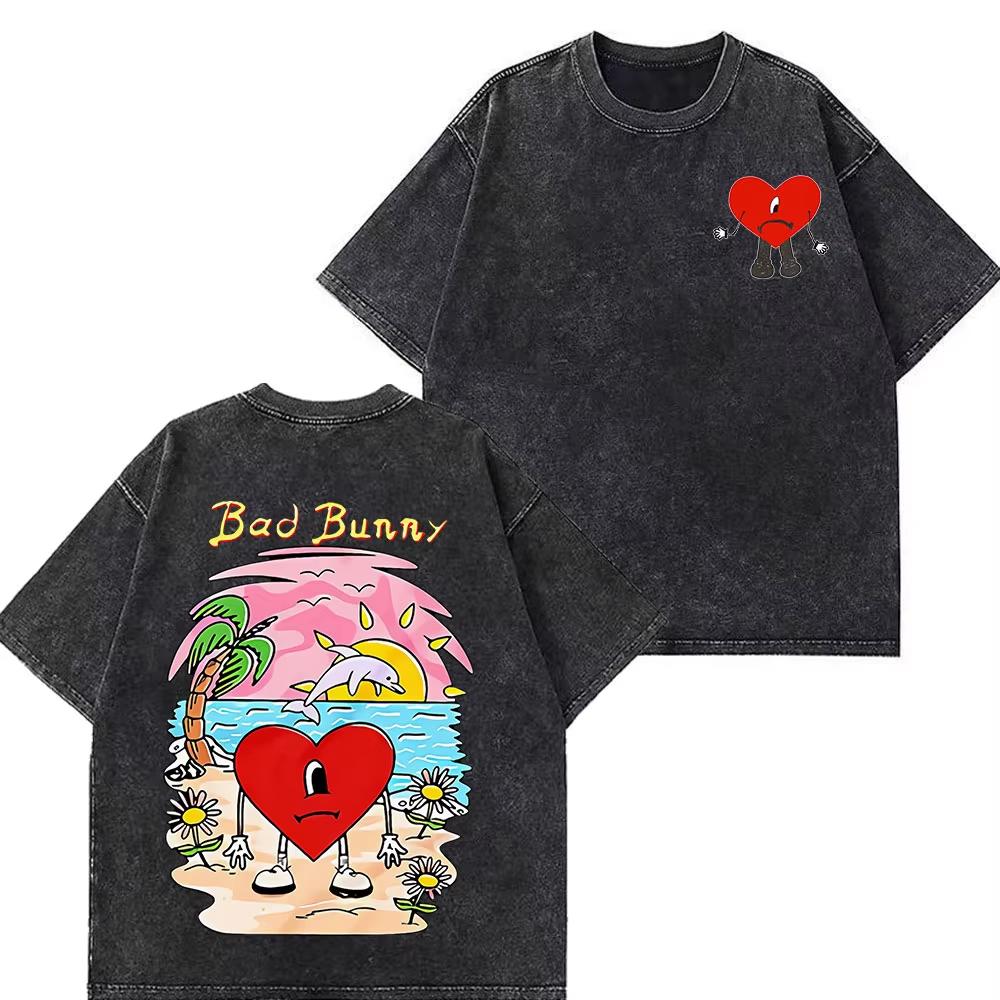 Rappare Bad Bunny Turné 2026 Debi Tirar Mas Fotos DTMF Merch T-shirts Herr Mode Sommar Rundhalsad T-shirt Hip Hop Vintage Tvättade T-shirts