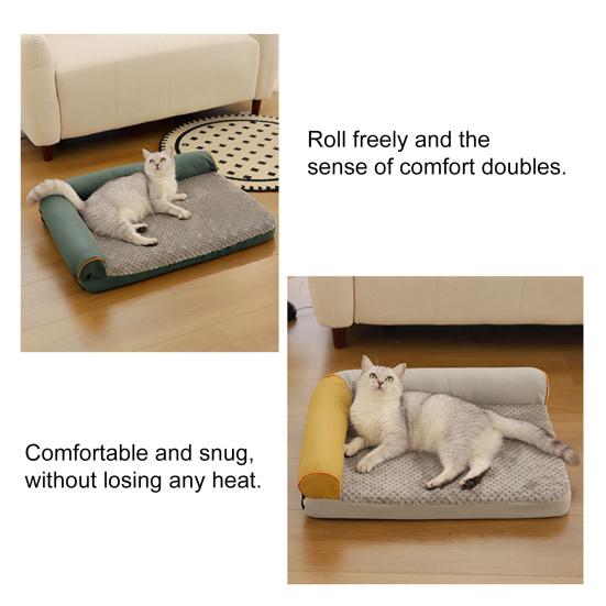 Orthopedic Dog Bed Fluffy Cat Bed with Neck Bolsters Non-Slip Bottom Thermal Plush Pet Couch Bed with Removable Washable Cover for Cats And Dogs