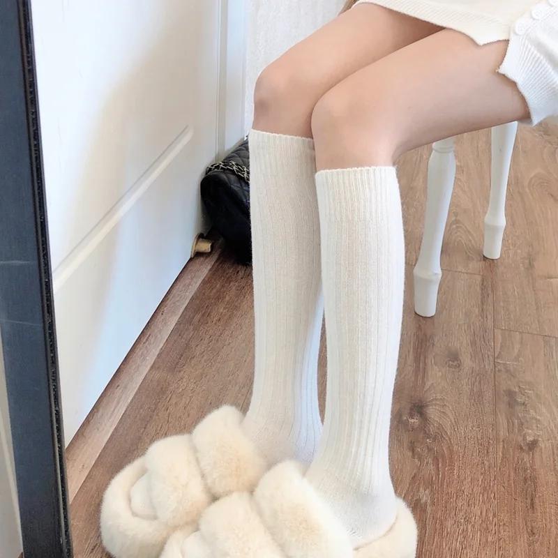Women Striped Cotton Long Socks Japanese Jk Black White Knee High Stockings Long Tube Leg Solid Color Girls Students Warm Socks