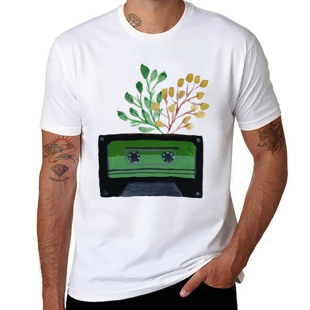Vintage Paint Radio And Flower Tshirt Antifade Casual Tee Shirt Tshirt