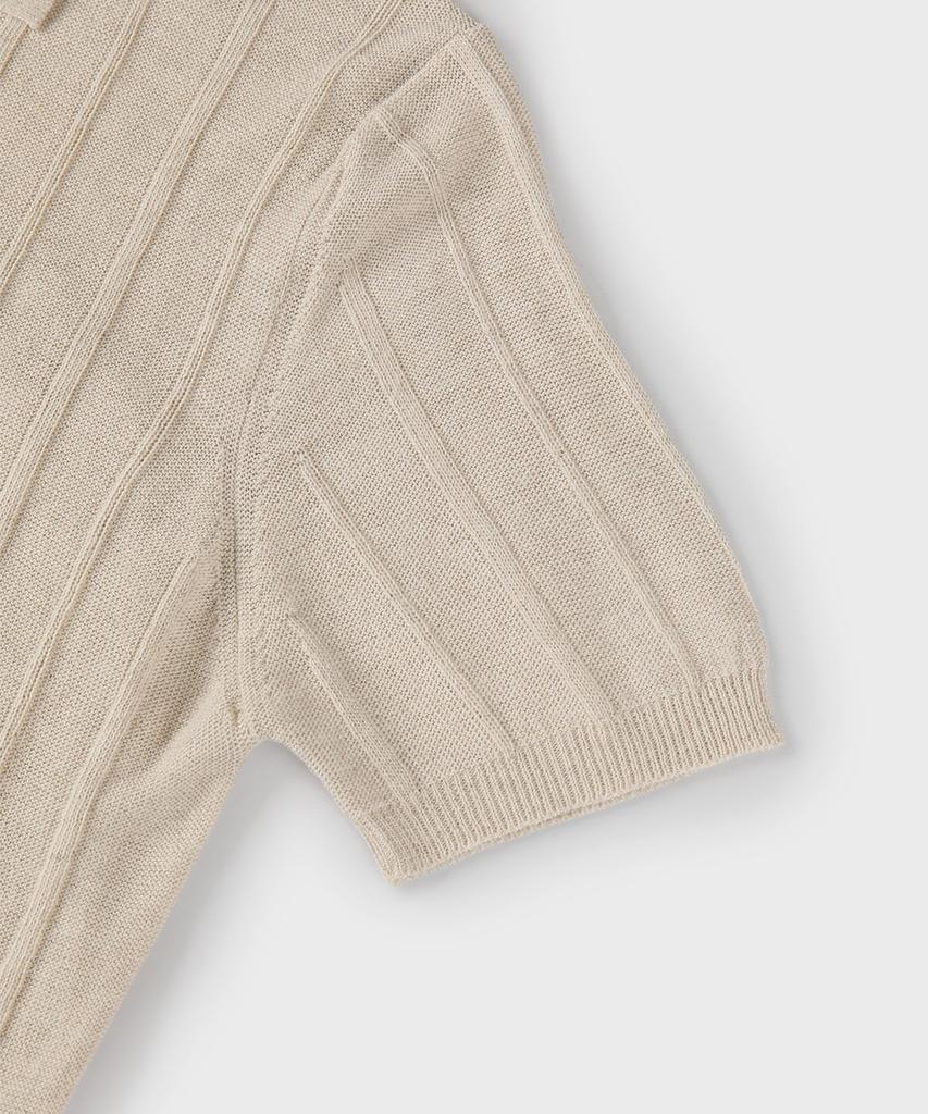 PANICALE Beige Striped Linen Polo Shirt