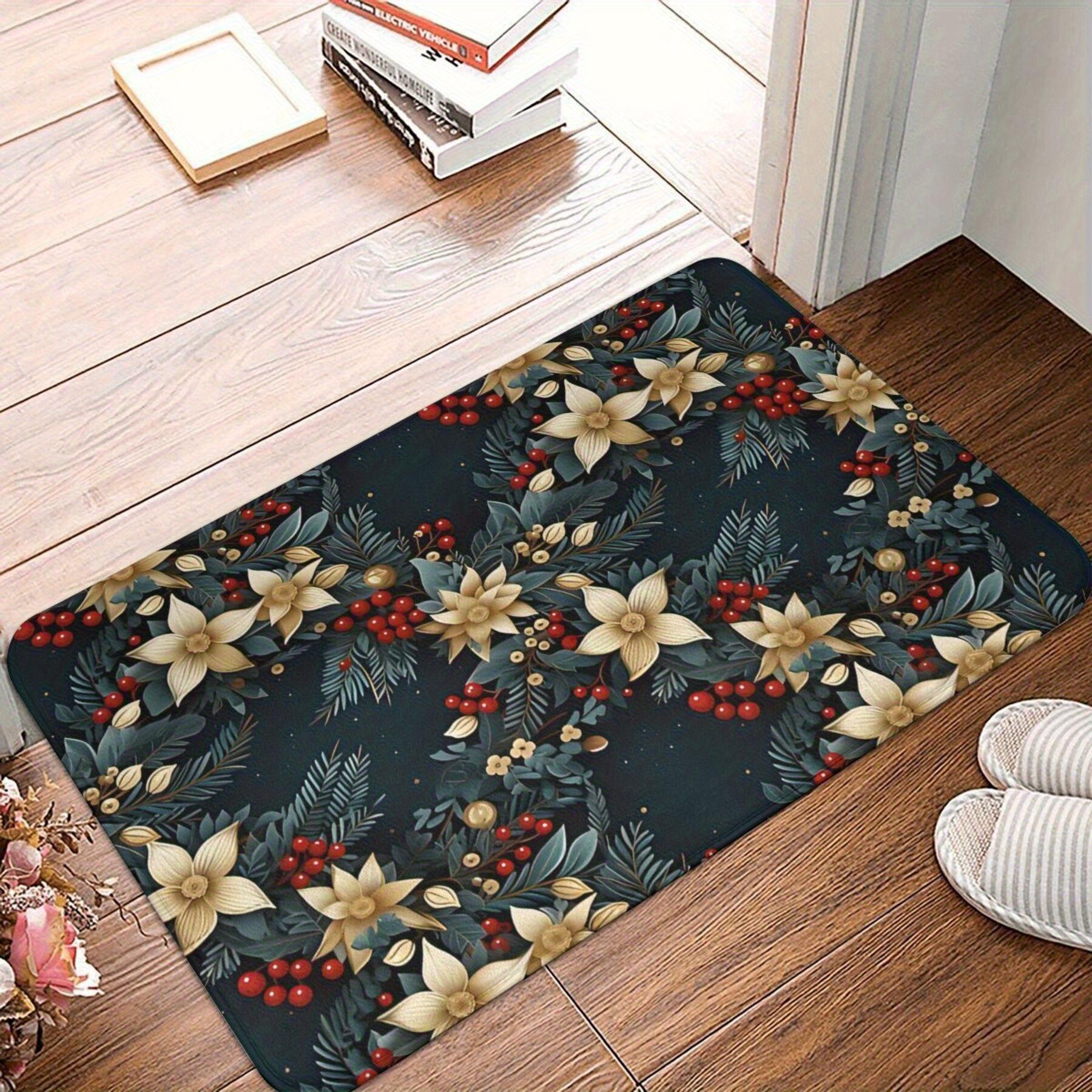 

Festive Christmas Wreath Doormat- Lightweight, Machine-Washable Polyester Rug for Home Decor, Perfect for Bedroom, Kitchen, and 40x60cm