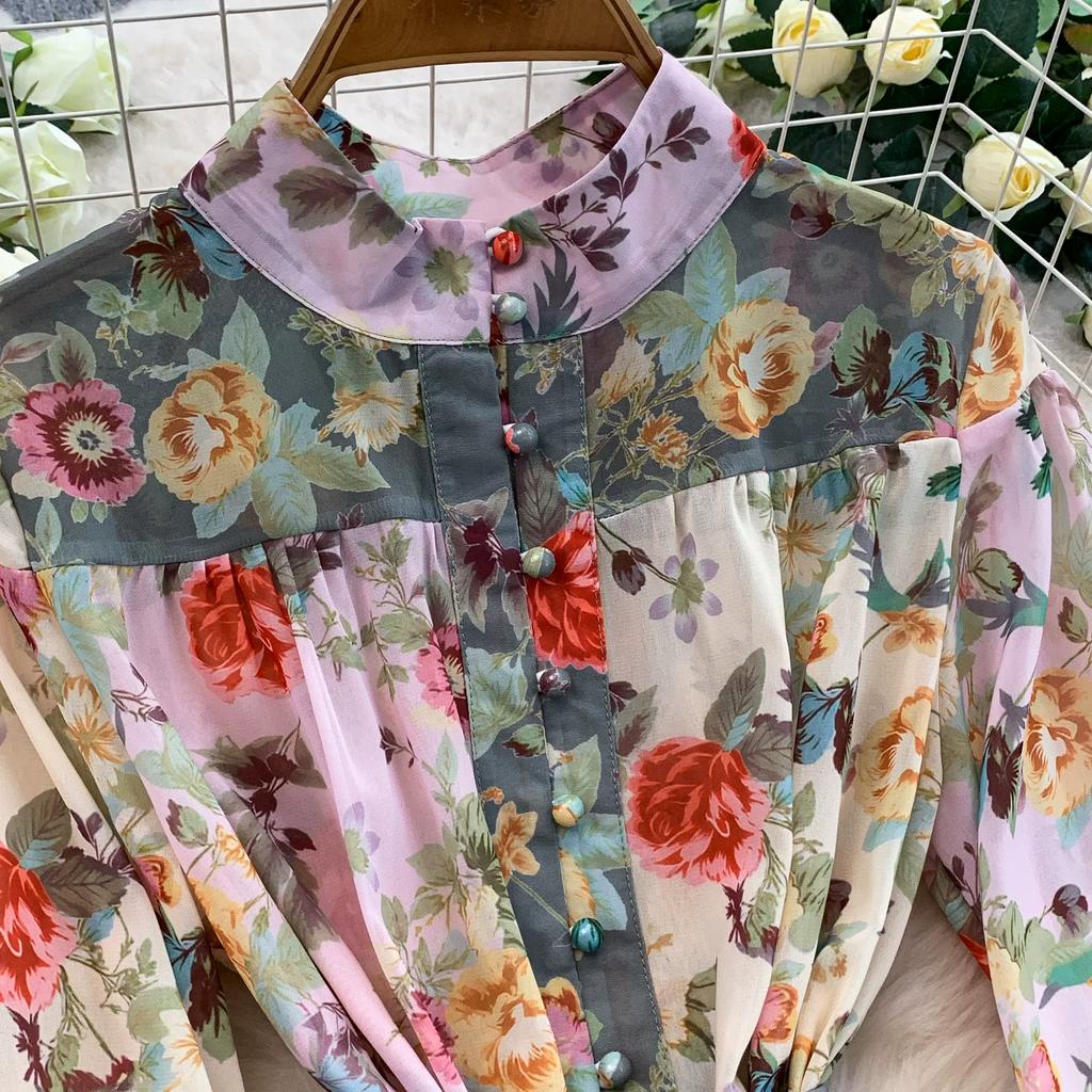 Summer Autumn Women Vintage Print Designer Runway Dresses Full Sleeve Mini Short Party Dresses with Belt
