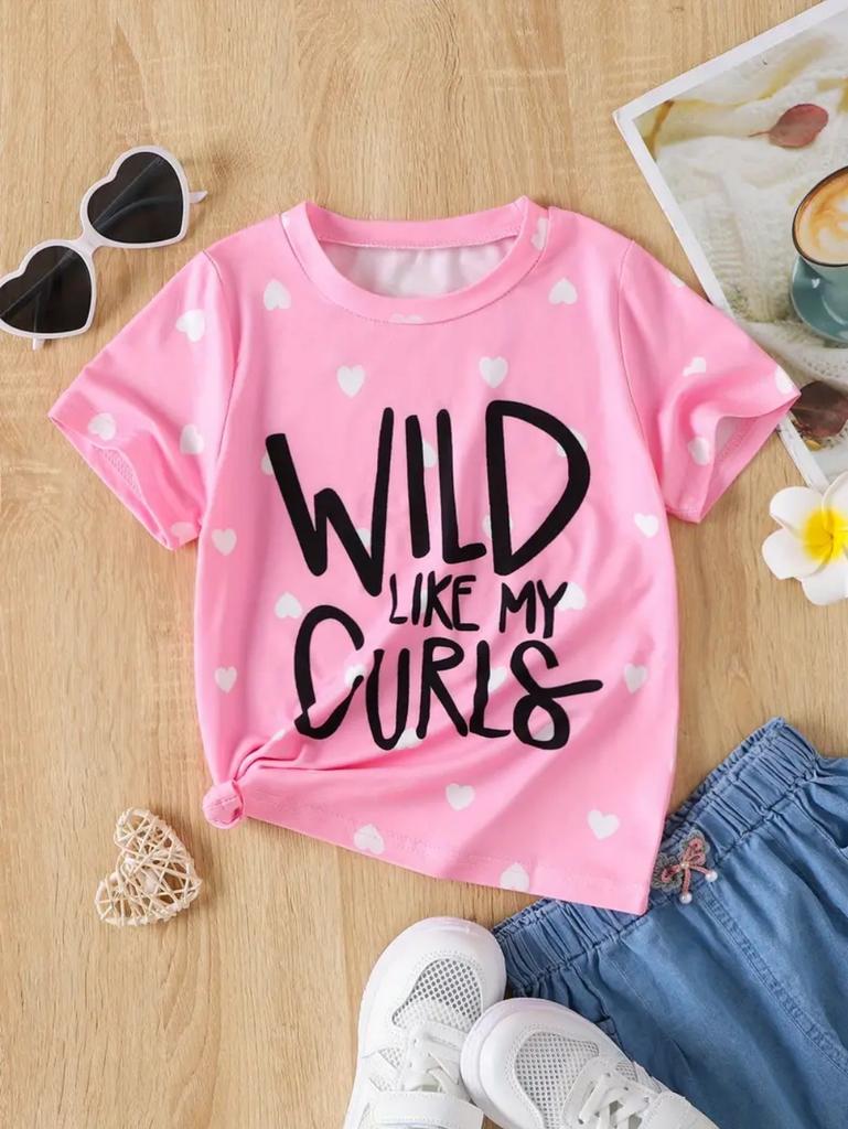 T-Shirts for Children Cool Style English Print Round Neck Comfort Short Tops Outdoor Activities Quick-Drying T-Shirt for Girls