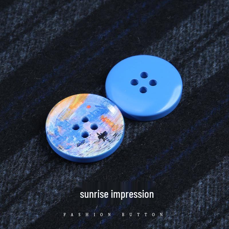 

High-End Resin Wool Coat & Sweater Buttons for Men & Women - Round, Versatile Oil Painting Style.