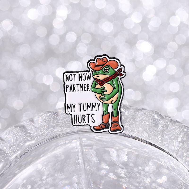 Cowboy-Frosch Emaille-Anstecker Nicht jetzt, Kumpel Mein Bauch tut weh Anstecknadeln Revers-Abzeichen Lustiger Frosch-Schmuck Geschenk für Freunde