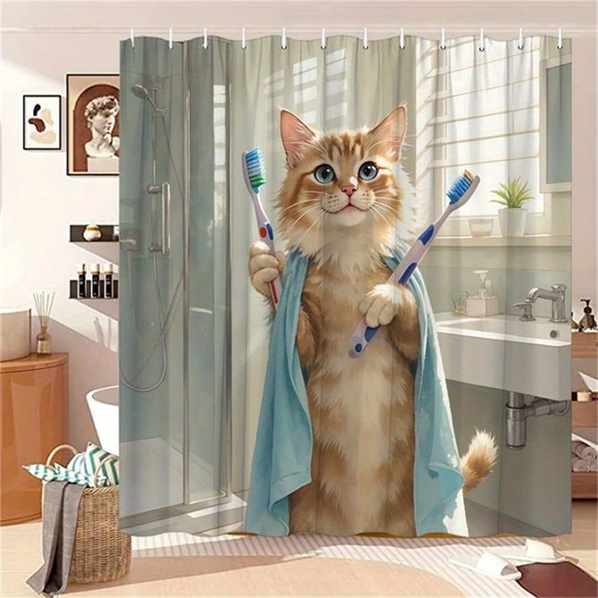 The cute little cat in the bathroom is perfect for adding charm and style, giving an artistic touch to the shower curtain