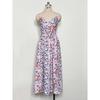 Summer Floral Printing Suspender V-neck Dress Women Elegant Loose Slim Waist Holiday A-line Party Dresses Sleeveless Fashion Casual Women's Clothing