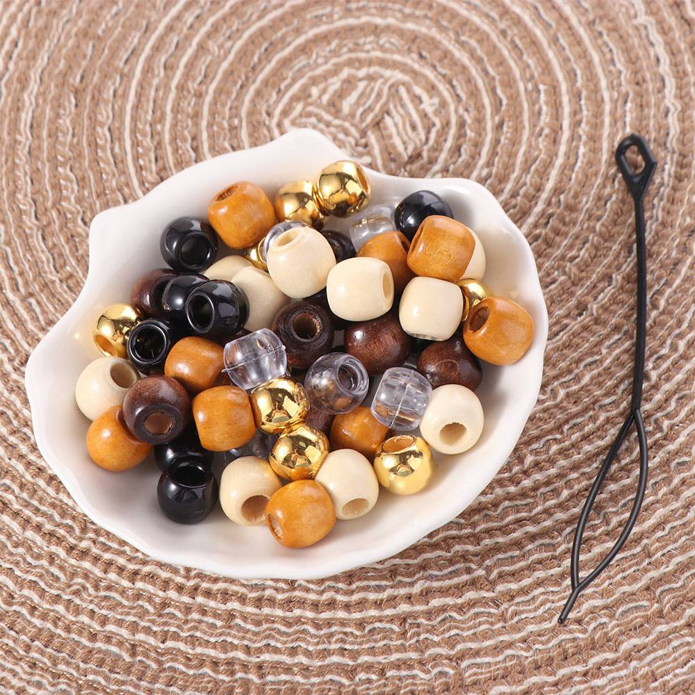 120Pcs Multi Style Dreadlock Hair Beads DIY Crafts Imitation Wood Bead Accessories  Hair Jewelry
