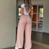 Women Loose Drawstring Cargo Pants, Multi Pockets Straight Wide Leg Floor-Length Casual Trousers