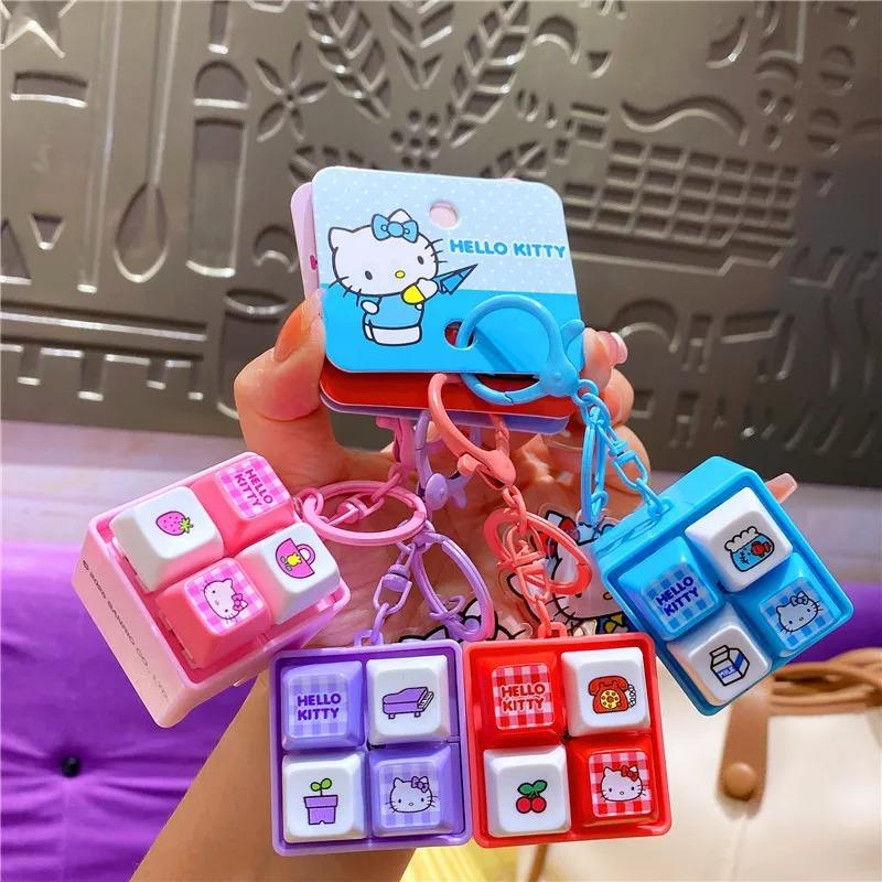 Hello Kitty LED Light Fidget Toy Keychain, Cute Mini Keyboard Press Pendant, Kawaii Cartoon Bag Charm Stress Relief Gift