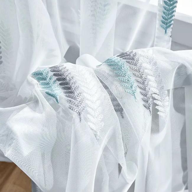 

WTEMPO 2 шт. вышитые оконные шторы с скандинавской отделкой, эркерные перегородки для спален, гостиных, защита от комаров, простые современные марлевые шторы 100*270cm*2pcs синий