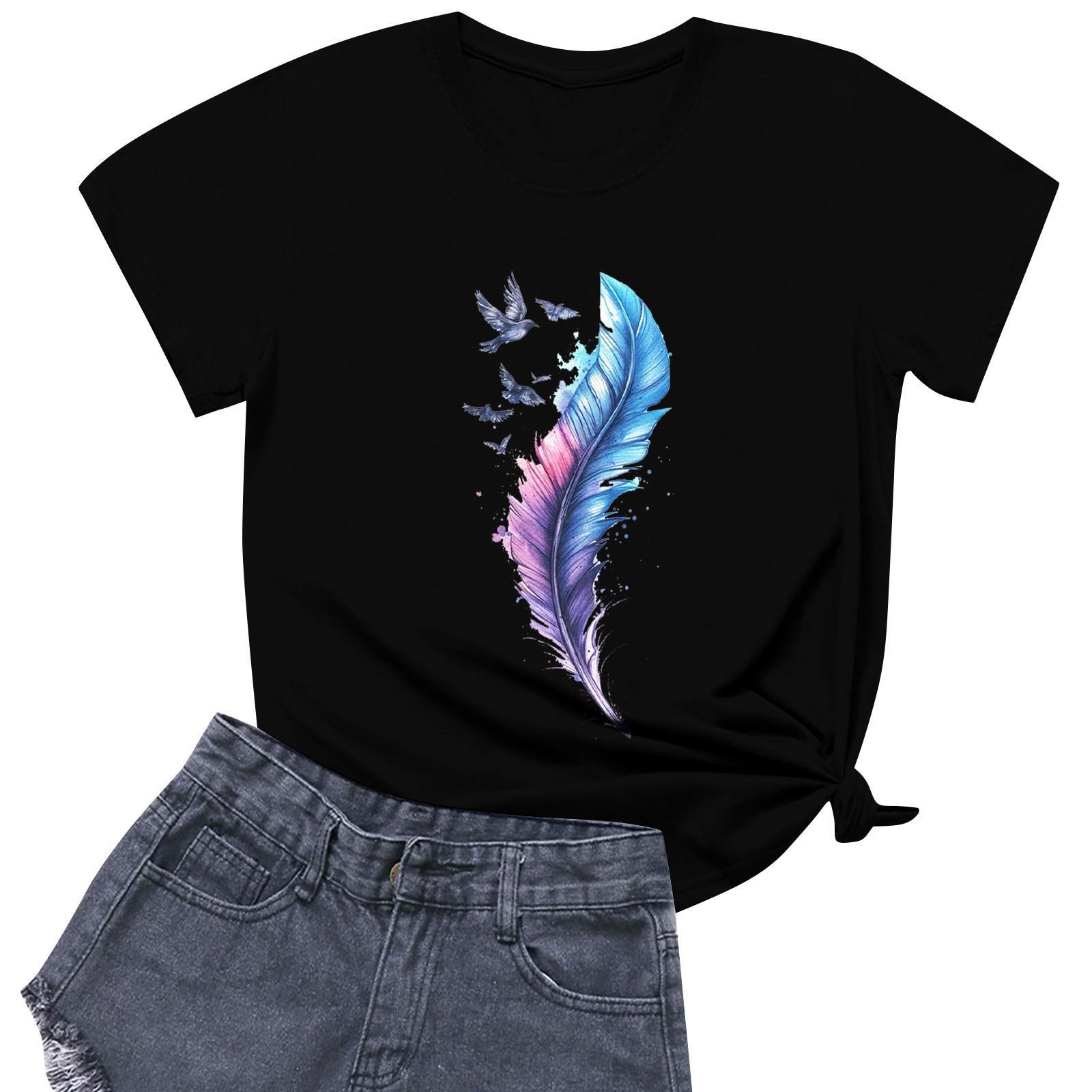 

Женские модные повседневные пуловеры с короткими рукавами и круглым вырезом с принтом M чёрный