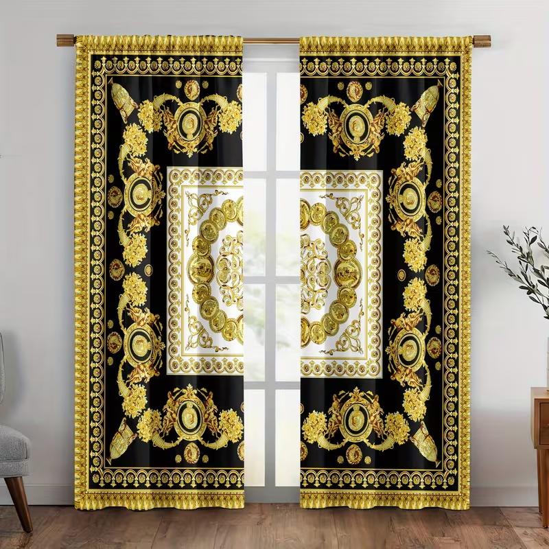 2 Stück Vorhänge mit Barockdruck, geeignet für Schlafzimmer-, Wohnzimmer-, Küchendekoration, Heimdekoration, Fensterdekoration