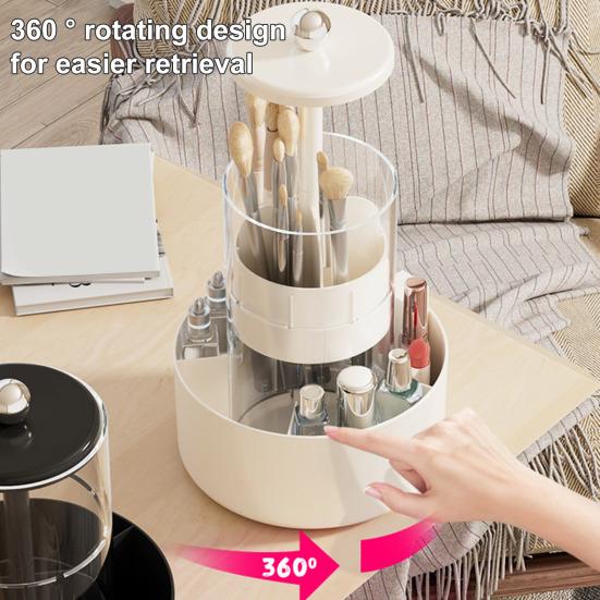 Makeup Brush Holder Dustproof 360-Degree Rotatable Press Type Multi-grid Makeup Brush Organizer Storage