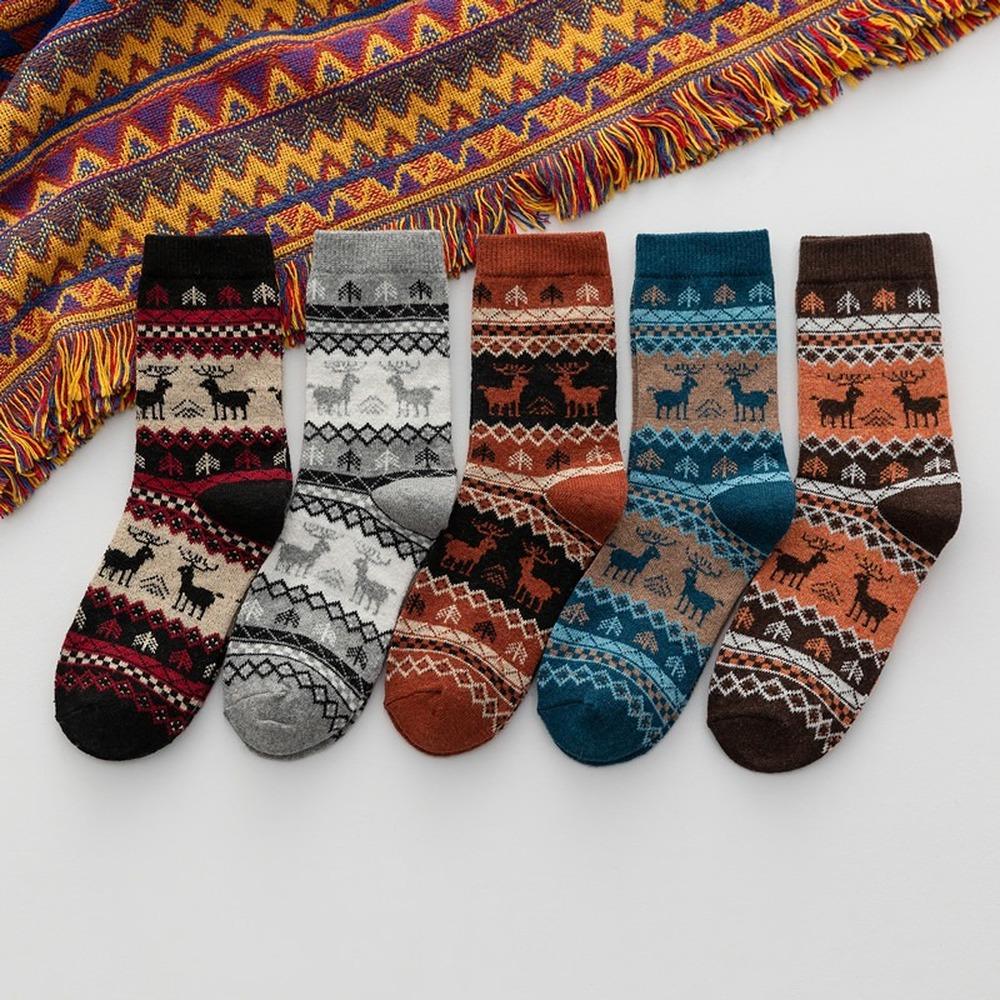 5 par jesienno-zimowych uroczych kolorowych skarpet damskich z ciepłej wełny króliczej