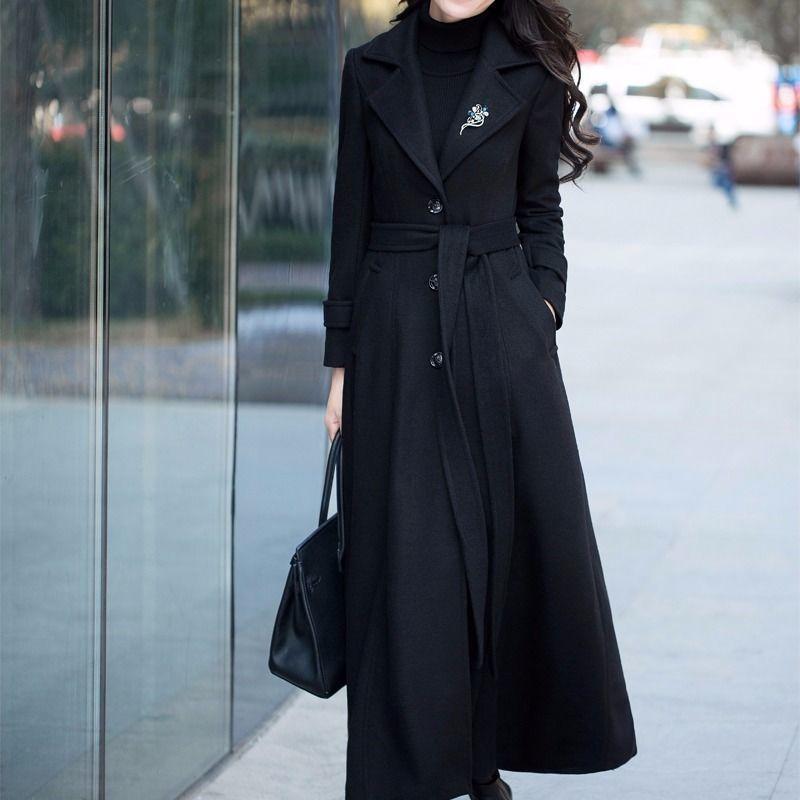 Woolen coat women's new winter thickened woolen coat slim long knee coat women's fashion