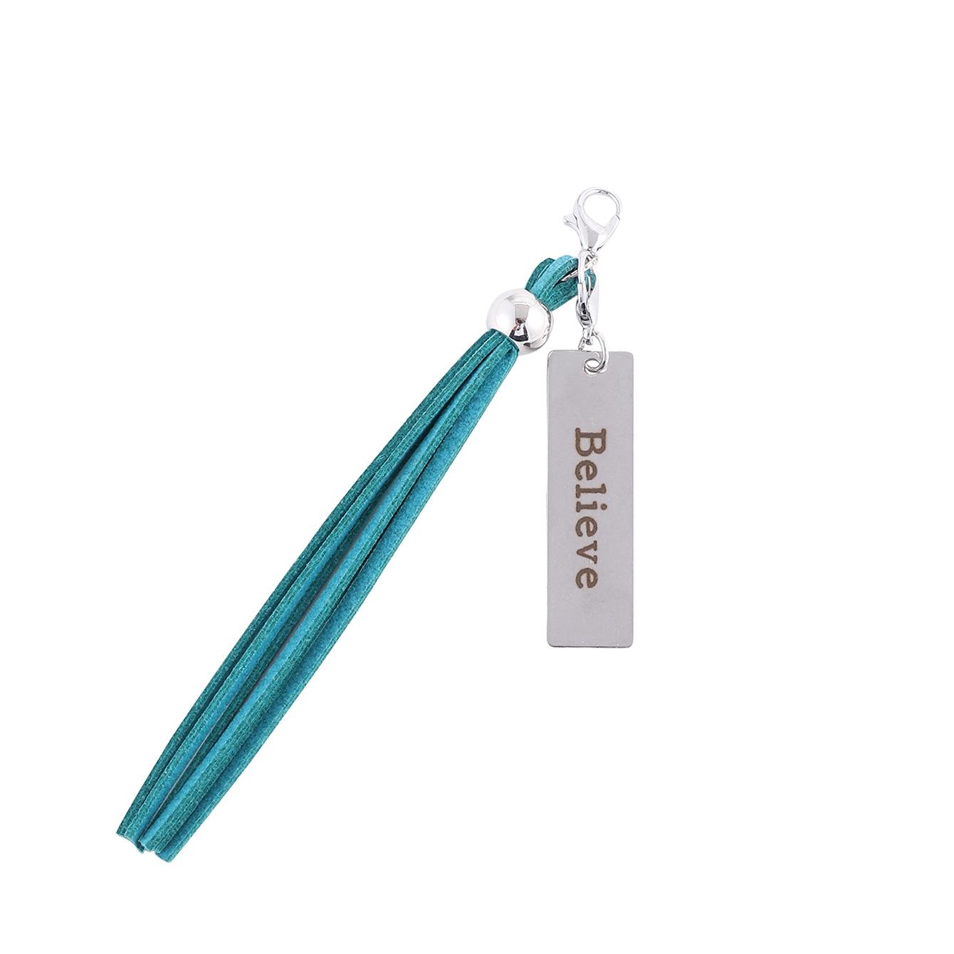

Корейский брелок с синей бархатной кисточкой и подвеской с английской буквой