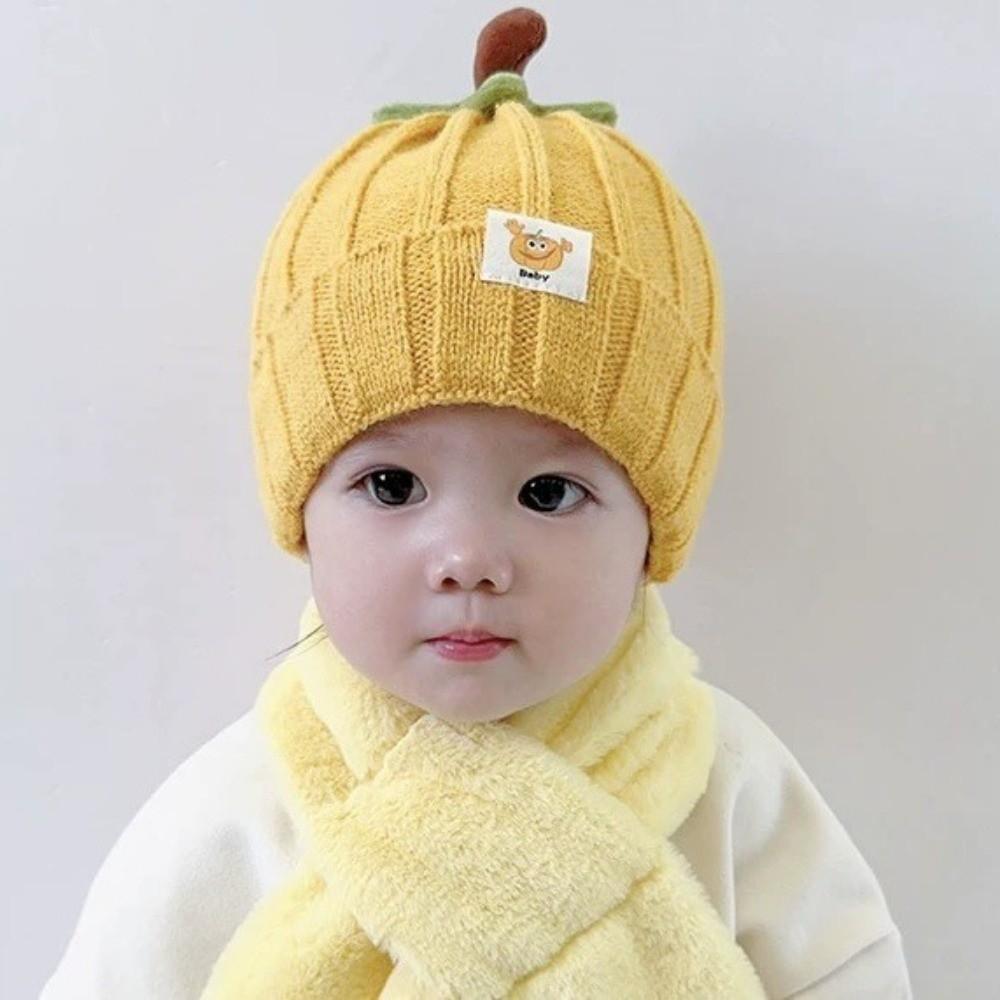 Cappellino a Costine Zucca per Bambini Piccoli Design Cartone Animato Cappellino per Neonati Nuovo Cappello Lavorato a Maglia per Neonato Halloween