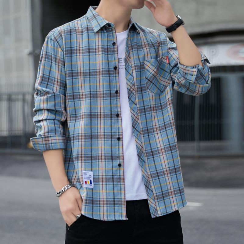 2024 Herr Casual Långärmad Rutig Skjortjacka