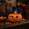 Detailed Resin Ornaments Halloween Pumpkin Witch Figurine, Spooky Bat Tabletop Decor, Stable Compact Sculpture Base Mini Statue for Window Showcase