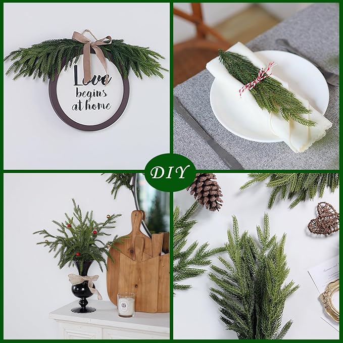 Real Touch Norfolk Pine Branch Artificial Christmas Green Plants Branches Faux Greenery Stem Fake Cedar Pine Picks for Vase