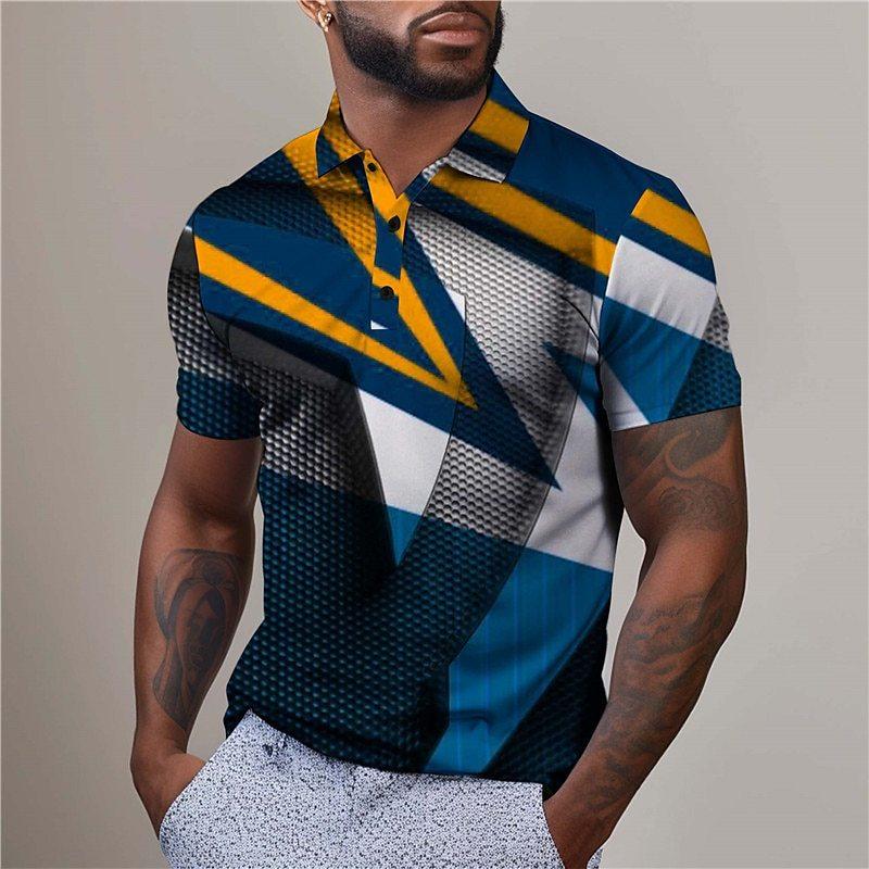 men polo shirt short sleeve stripe 3d print tops fashion polyester breathable comfortable polos shirts