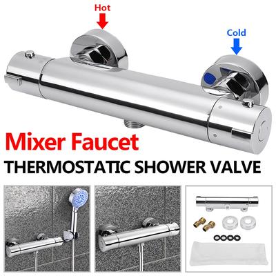 Bad Warm/Kalt Wandmontage Messing Chrom Thermostat Duscharmatur Mixer Value Dual Griff Badewanne Duscharmatur