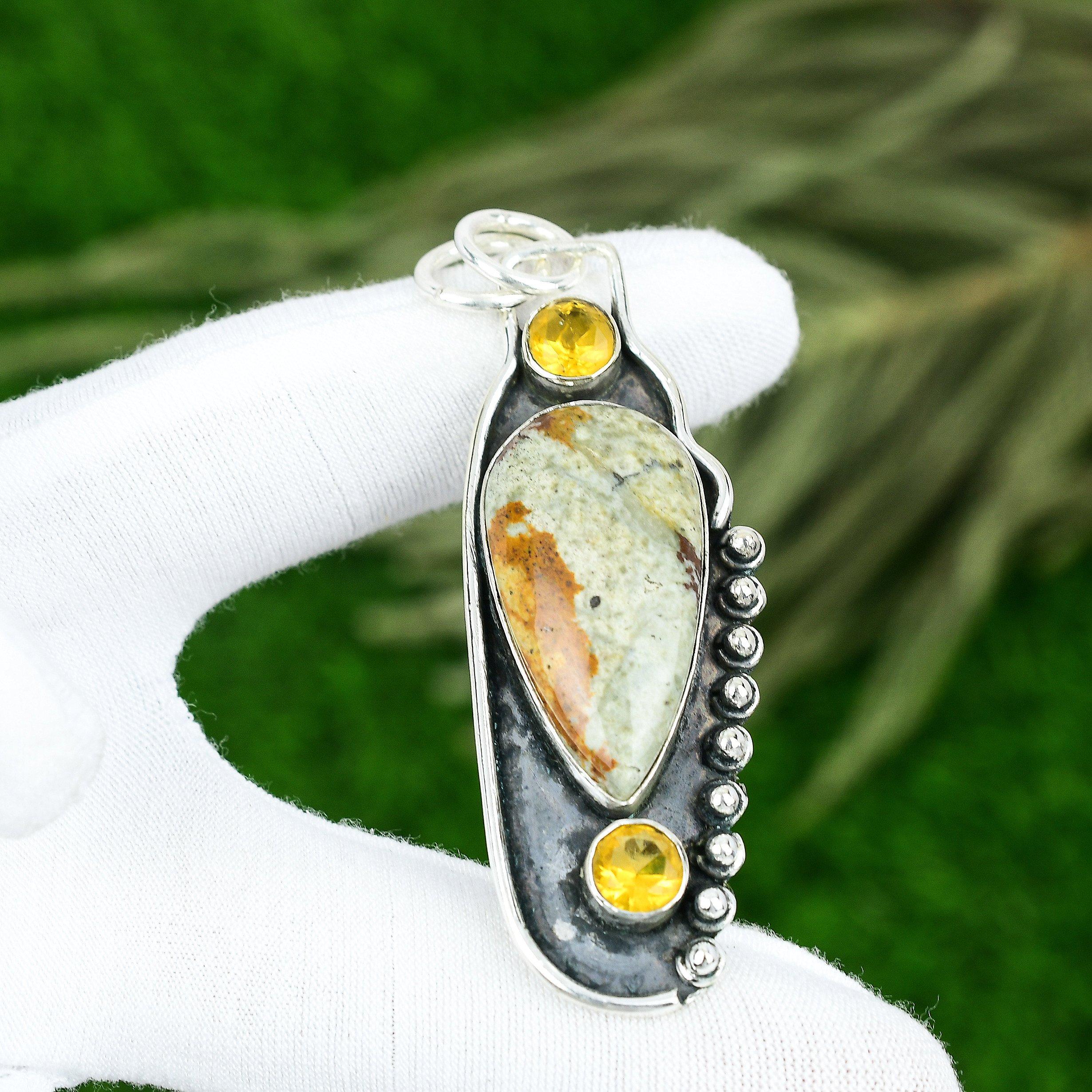 Wedding Gift For Her 925 Silver Natural Polychrome Jasper Gemstone Pendant