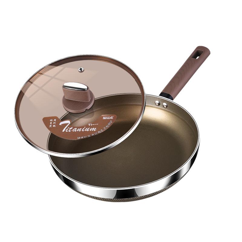 316 Stainless Steel Frying Pan, Uncoated Household Titanium Non-stick Pan, Omelette, Steak Frying Pan, Electromagnetic Universal