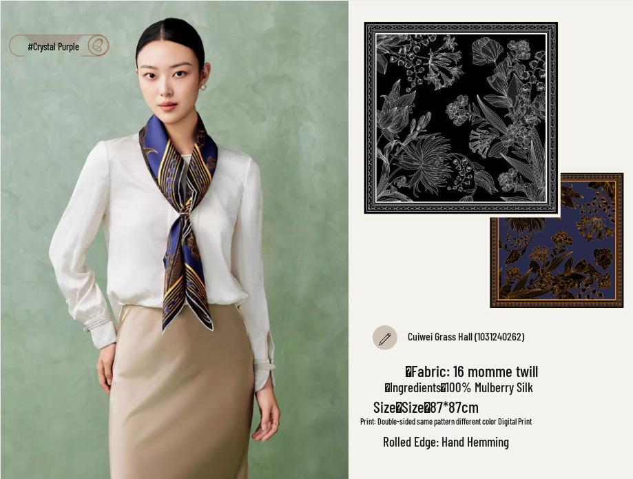 Mulberry Silk Double-Sided Printed 90cm Square Scarf - Premium Twill Silk Neck Scarf - Mid-Autumn Festival Custom Gift