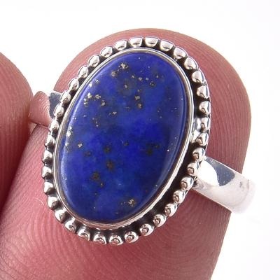 Natuurlijke Lapis Lazuli Edelsteen Handgemaakt 925 Massief Sterling Zilveren Ring M.6 E8t79