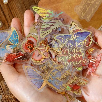 60pcs/2set Bronzing Decorative Stickers Aesthetic Butterfly Adhesive Diy Sticker Diary Album Scrapbooking Collage Material