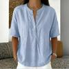 Women’s Short Sleeve Henley Linen Shirt Casual Loose Fit Blouse with Button Front and Round Neck for Everyday Wear