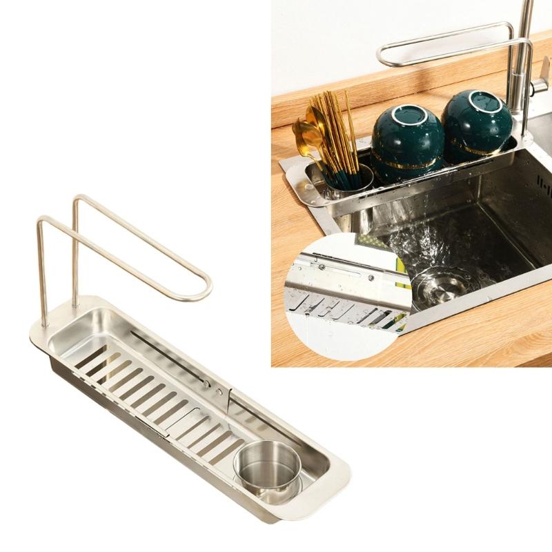 Multifunctional Over The Sink Storage Rack Stainless Steel Adjustable Shelf for Mess Release Kitchen Space